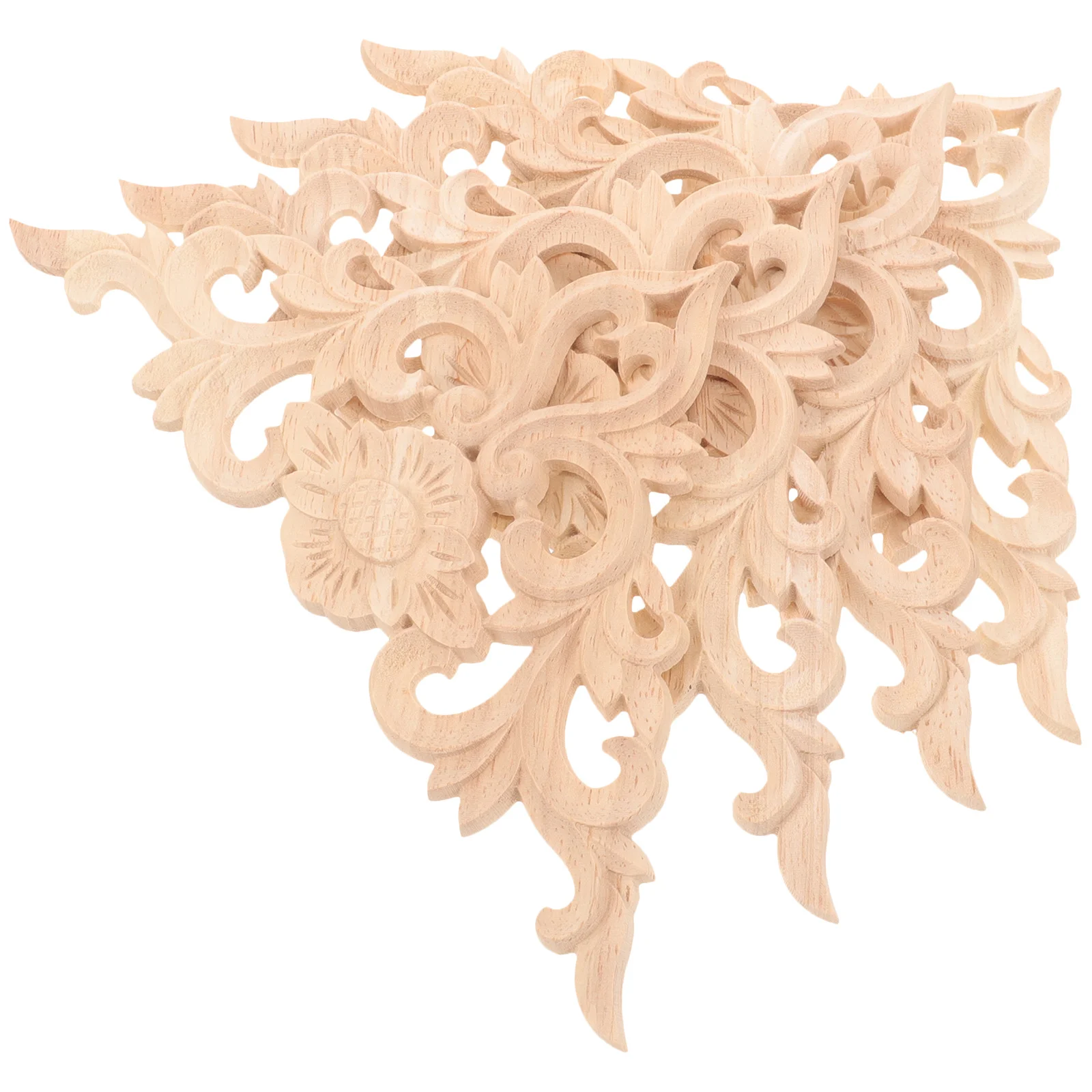 

4Pcs Rose Flower Carved Wood Applique Decorative Wood Trim Furniture Overlays Wooden Onlay Applique Vintage Cabinet