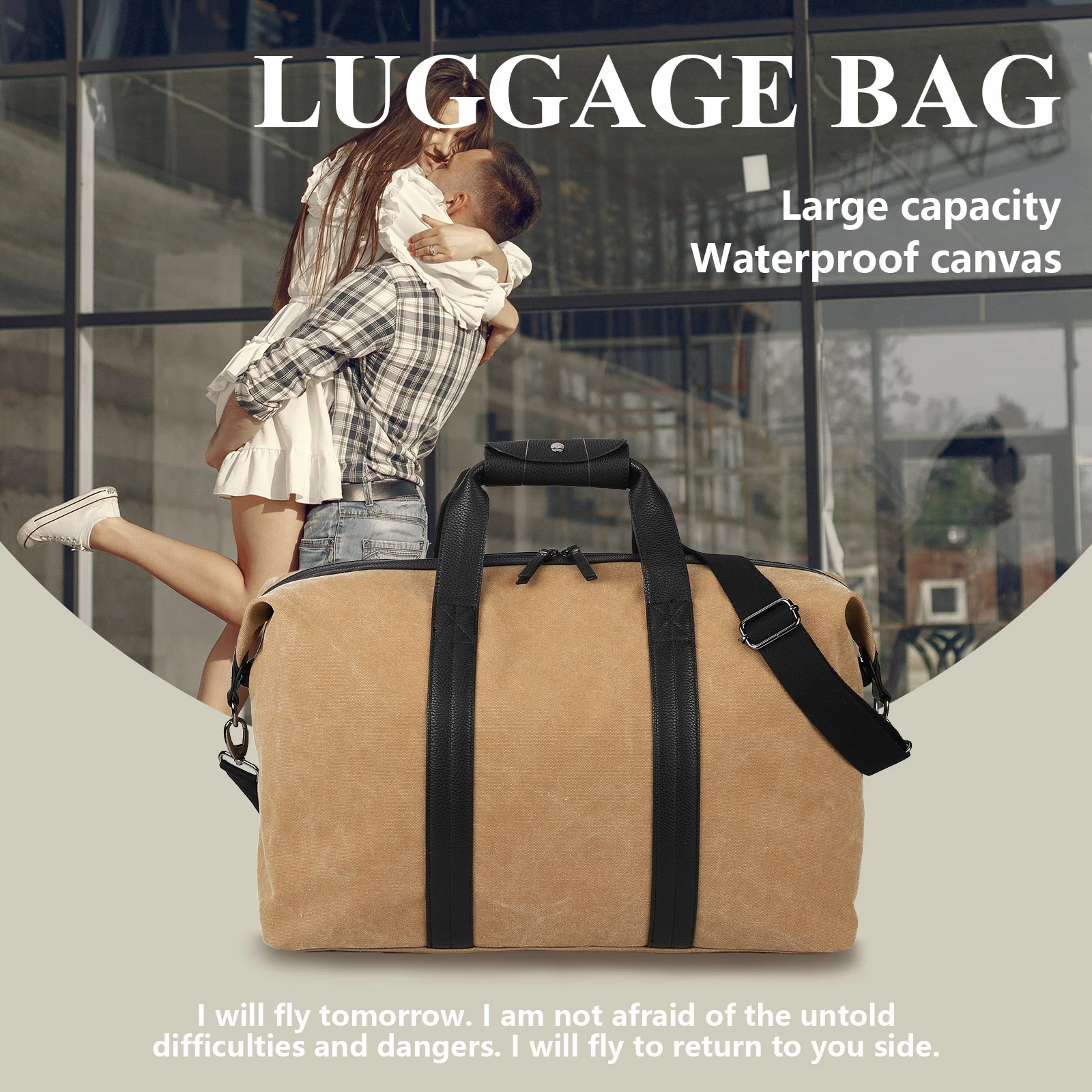 Travel luggage bag with Useful shoulder strap - large capacity canvas short travel bag