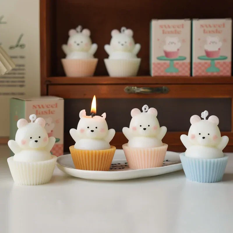 Handmade Cake Bear Candle Scented Candle Aromatherapy Soy Wax Candles Wedding Birthday Candle Party Home Decoration Photo Props