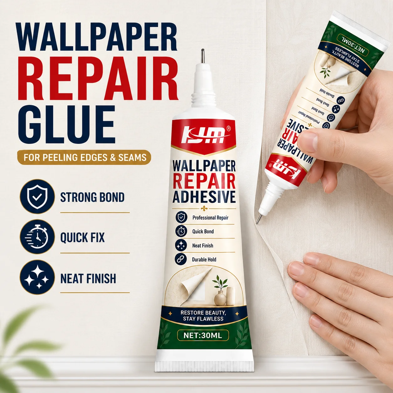 KJM Wallpaper Repair Glue Adhesive For Wallpaper Edge Curling Crack Peeling Fix Strong Bond Quick Repair DIY Home Tool