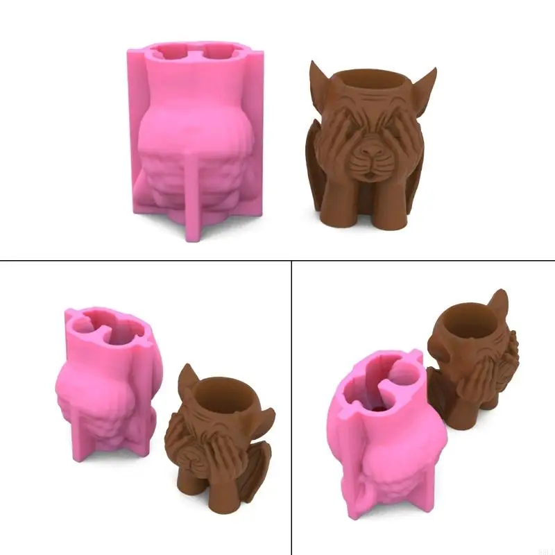 

85LF Devil Pen Holder Silicone Mold Succulent Flowerpot Clay Cement Plaster Molds