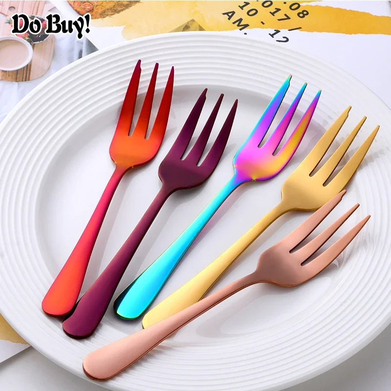 1 Pcs Fork Stainless Steel Cake Creativity Fork Colorful Tea Small Fork Fruit Dessert Snack Dinnerware Party Utensils #10