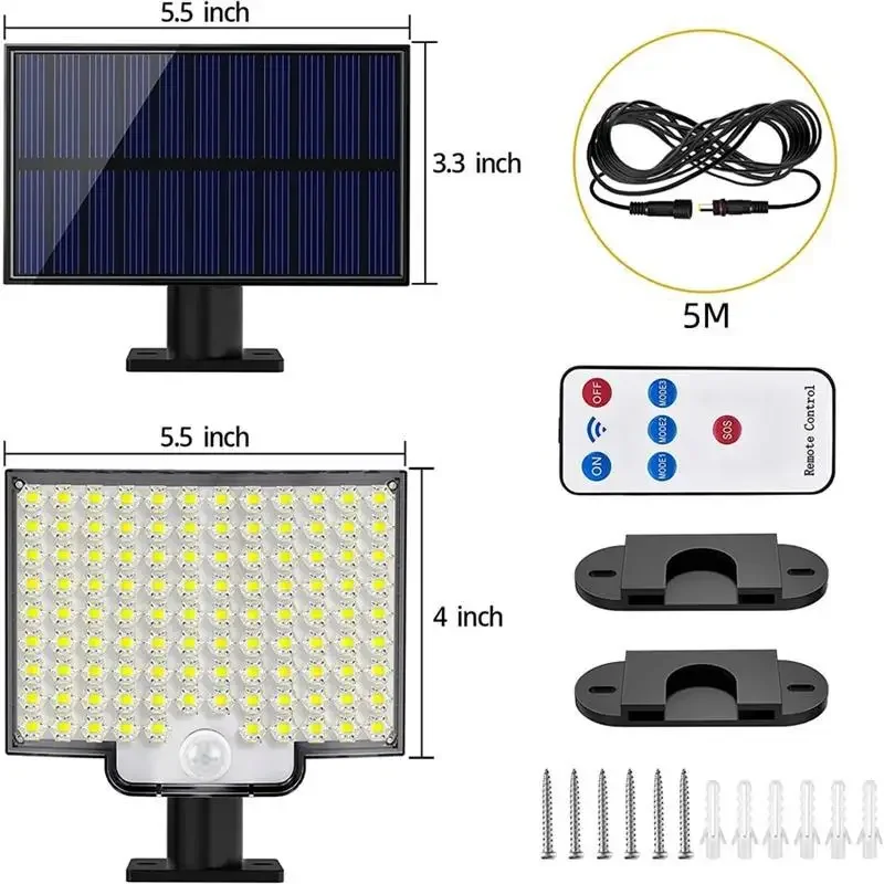 Solar Motion Lights 106led Outdoor Separate Panel Solar Powered Flood Security Lights with Remote IP65 Waterproof Wall Lights