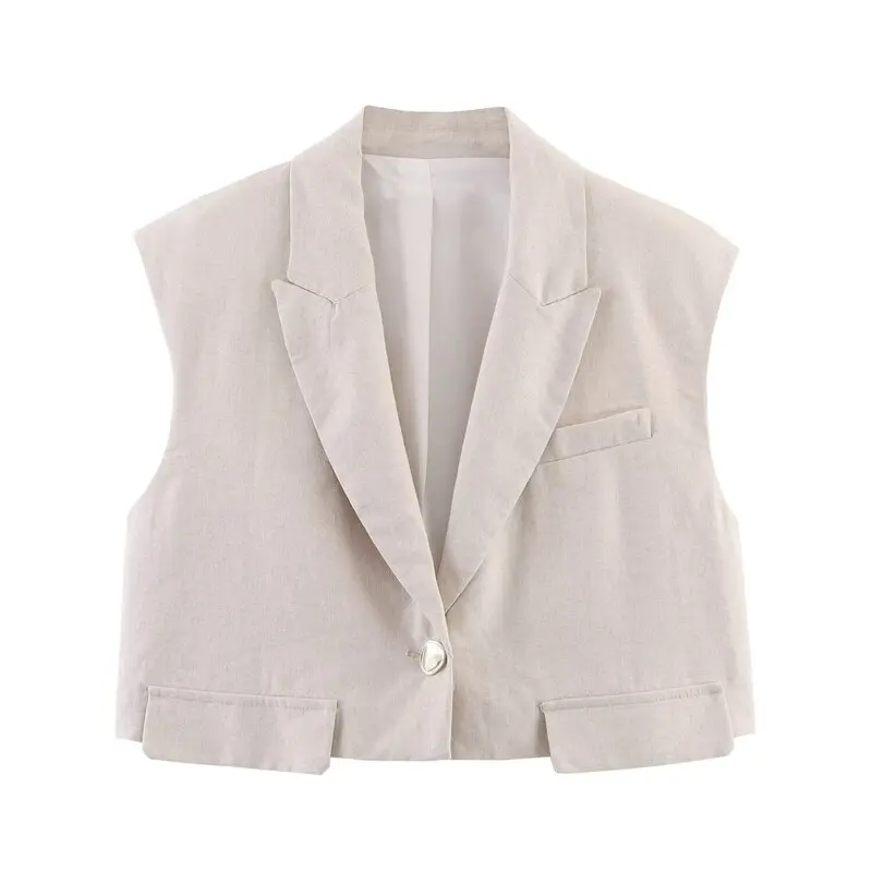 Klassische Leinenmischung, Svel-Kragenweste für Damen, Faion, Sommer 2022, Neuankömmling, zweiteiliges Set, lange Hosen, Knopfverschluss