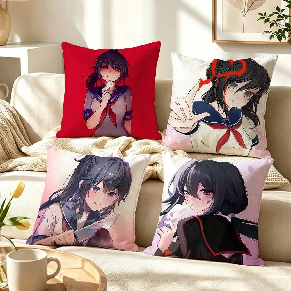 Horror Game Y-Yandere Simulator  Pillow Case Pattern Printed Pillowcase For Living Room Sofa Cushion Cover