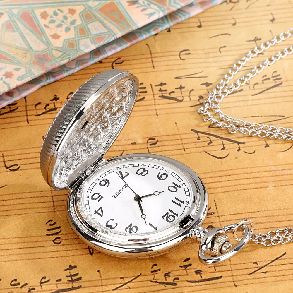 2023 New Glue Dropping Turntable Luck Turns Women's Quartz Big Pocket Watch Silver Shell Purple Flower Slim Chain Precious Gift