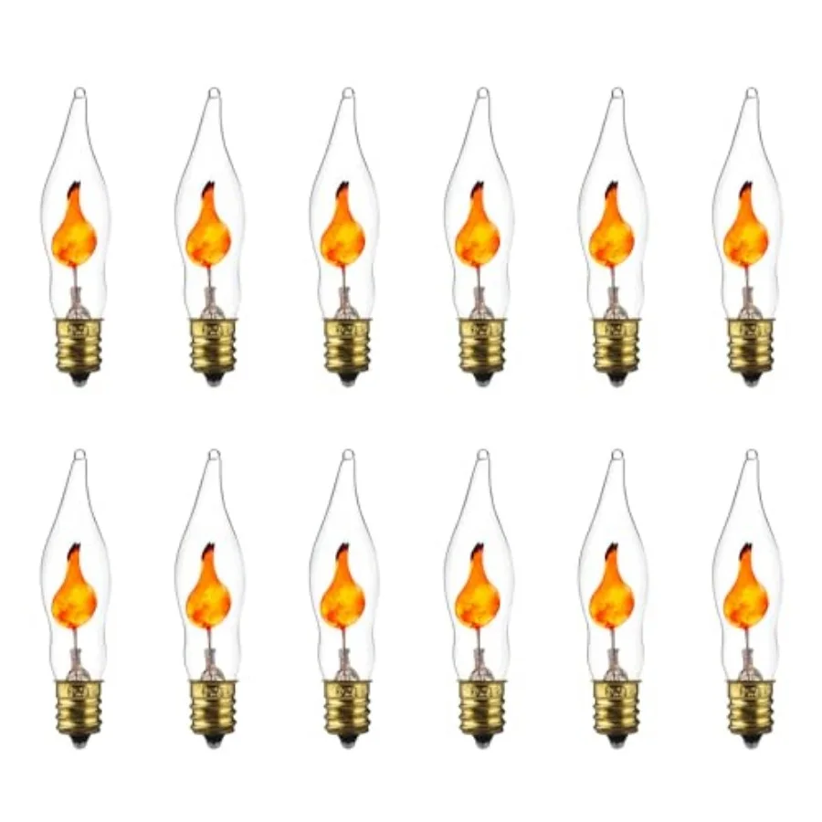 Petite Chandelier Flicker Flame Light Bulb Candelabra Base, Orange, for Holiday and Decorative Lighting, E12, Candelabra Base,
