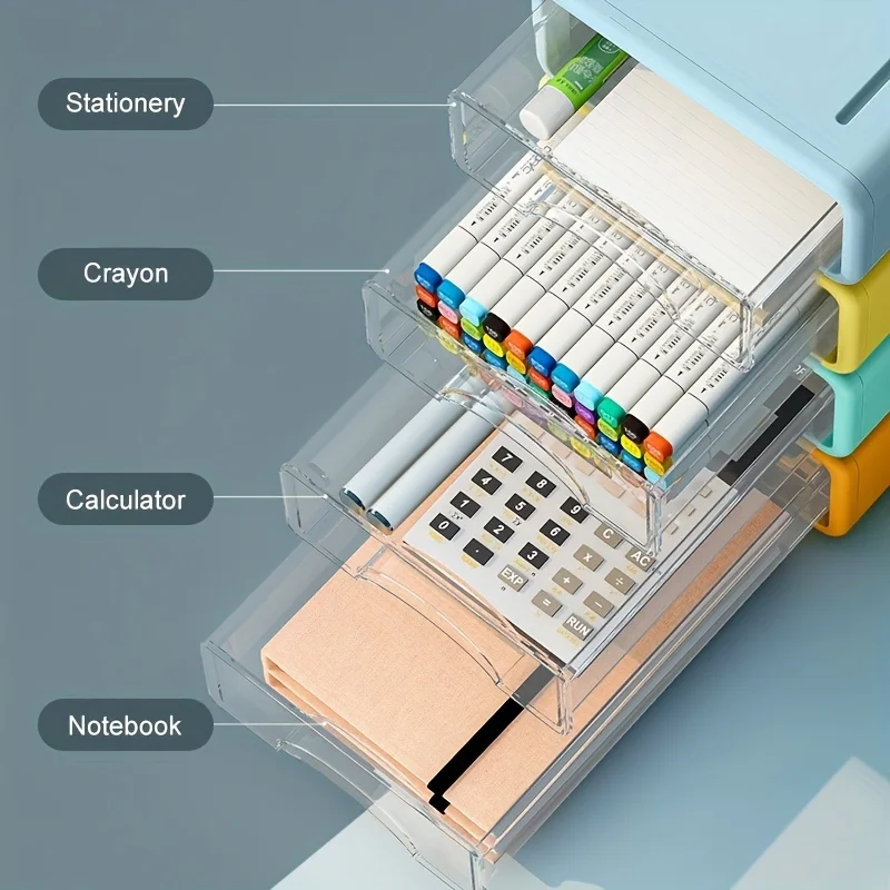 4-delige rechthoekige desktop-organizer, stapelbare ladebestand en gereedschapsorganizer voor thuiskantoor, cosmetische organisatoren