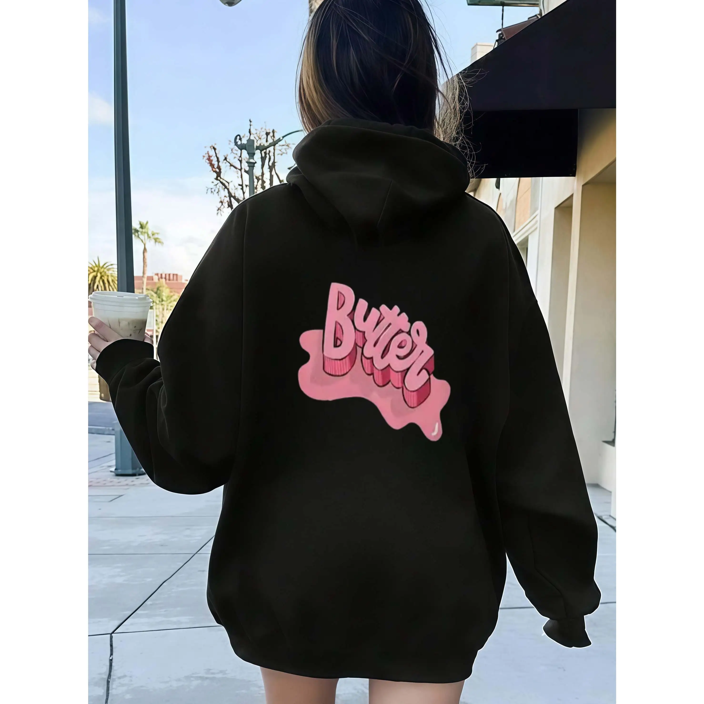 

3D Melting Butter Hoodie for Women, Cute Graphic Y2K Oversized Pullover Sweatshirt, Fall Winter Casual Streetwear Top