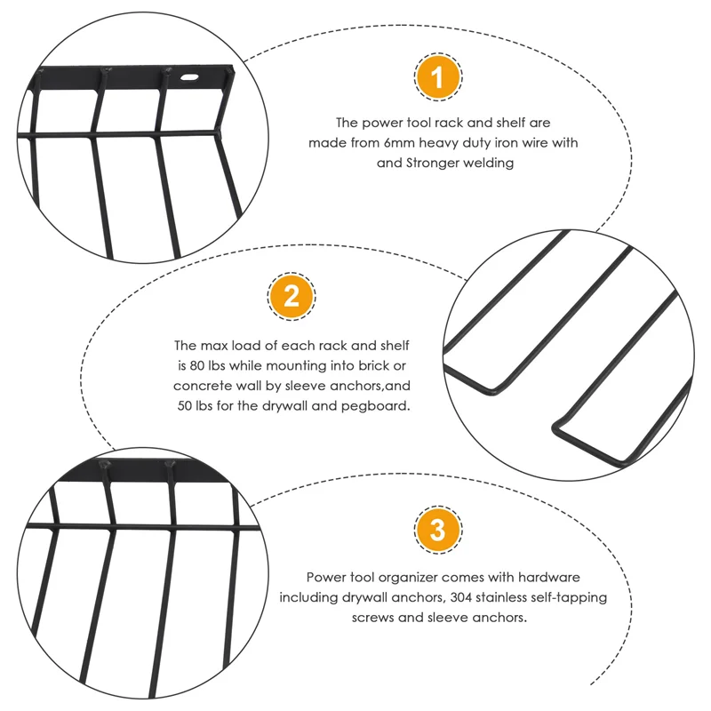 Y42A-Power Tool Organizer เจาะชั้นวางของติดผนัง Heavy Duty Power เจาะสําหรับเจาะสถานีชาร์จ