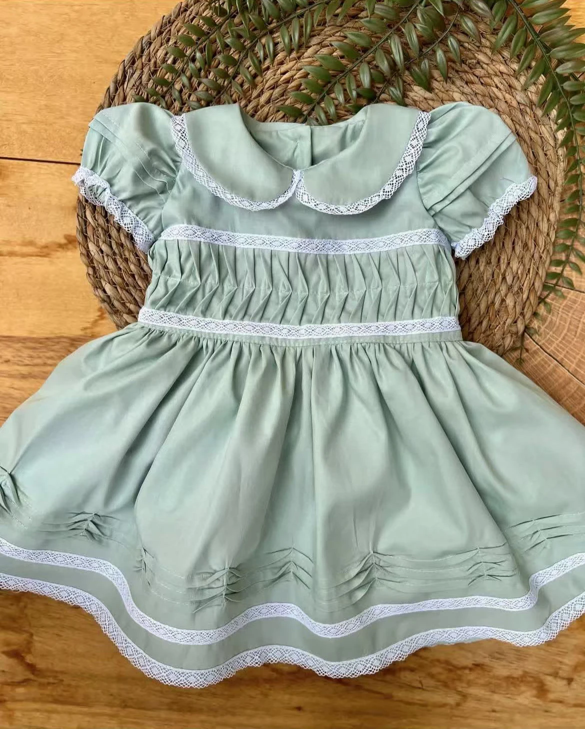 

0-12Y Baby Girl Summer Green Vintage Princess Dress for Birthday Photography Holiday Eid Christmas B441