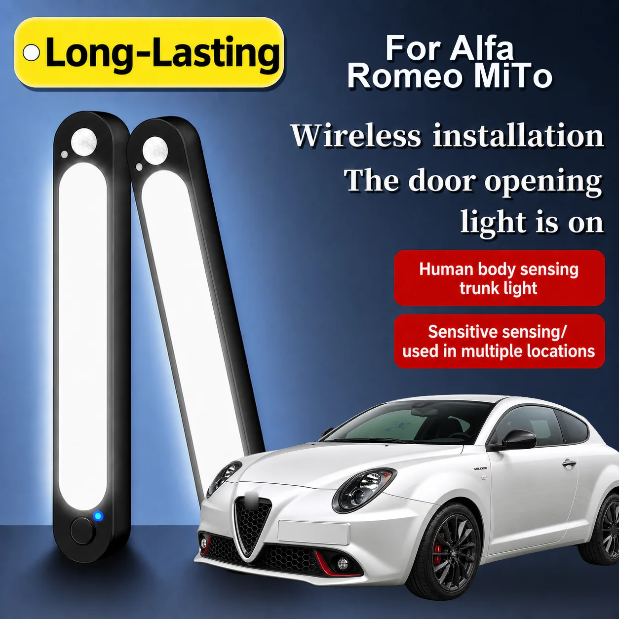 For Alfa Romeo MiTo 2008-2018 Car Boot Light LED Lamp Motion Sensor Type-C Charging Trunk Cargo Light Sedan Interior Cabin