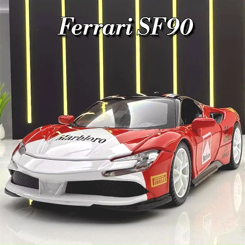 Ferrari-coche deportivo SF90, modelo de aleación de Metal fundido a presión, luz de sonido, Colección Pull Back, juguete, regalos, 1:32