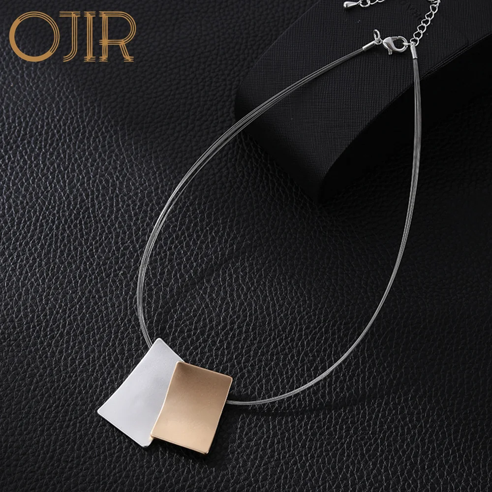 Gold Color Silver Color Square Neck Chokers for Women Korean Fashion Geometric Statement Metal Pendants Goth Jewelry Accessories