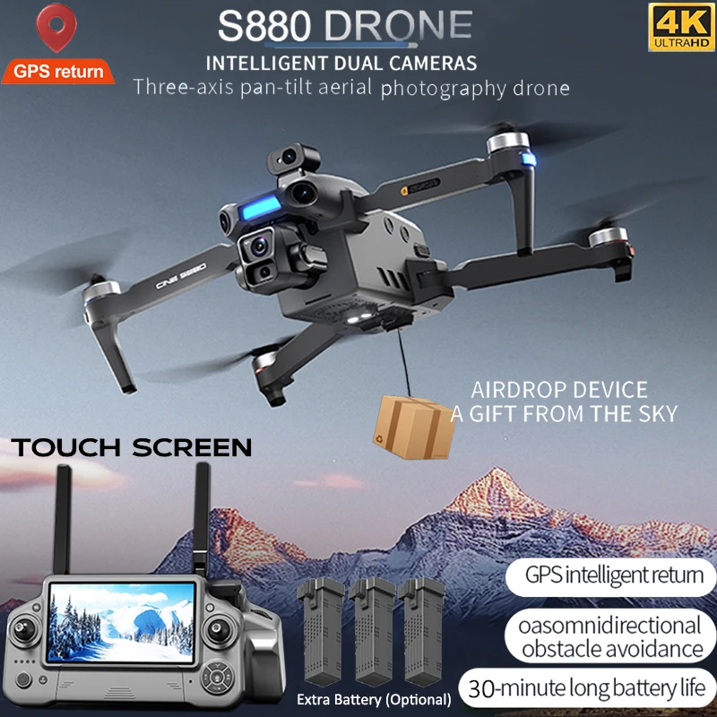 

New S880 PRO Drone 4K Camera 3-Axis Gimbal 5G GPS Retur Brushless Obstacle Avoidance Touch Screen RC Quadcopter Toy Fishing Dron