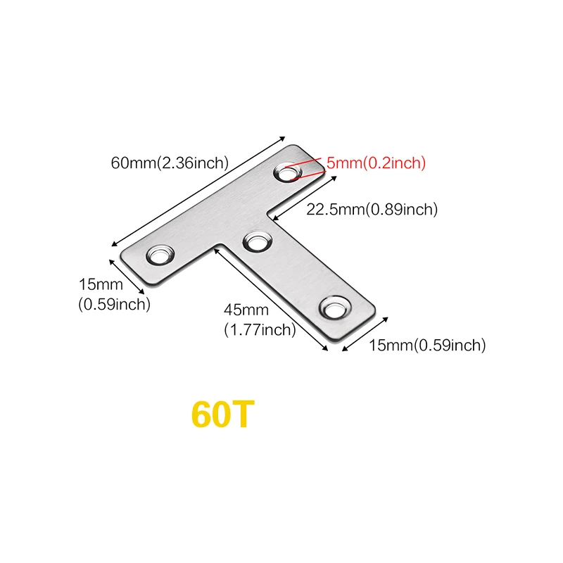 3-20pcs, T Shape Flat Mending Plates 60x60mm (2.36x2.36