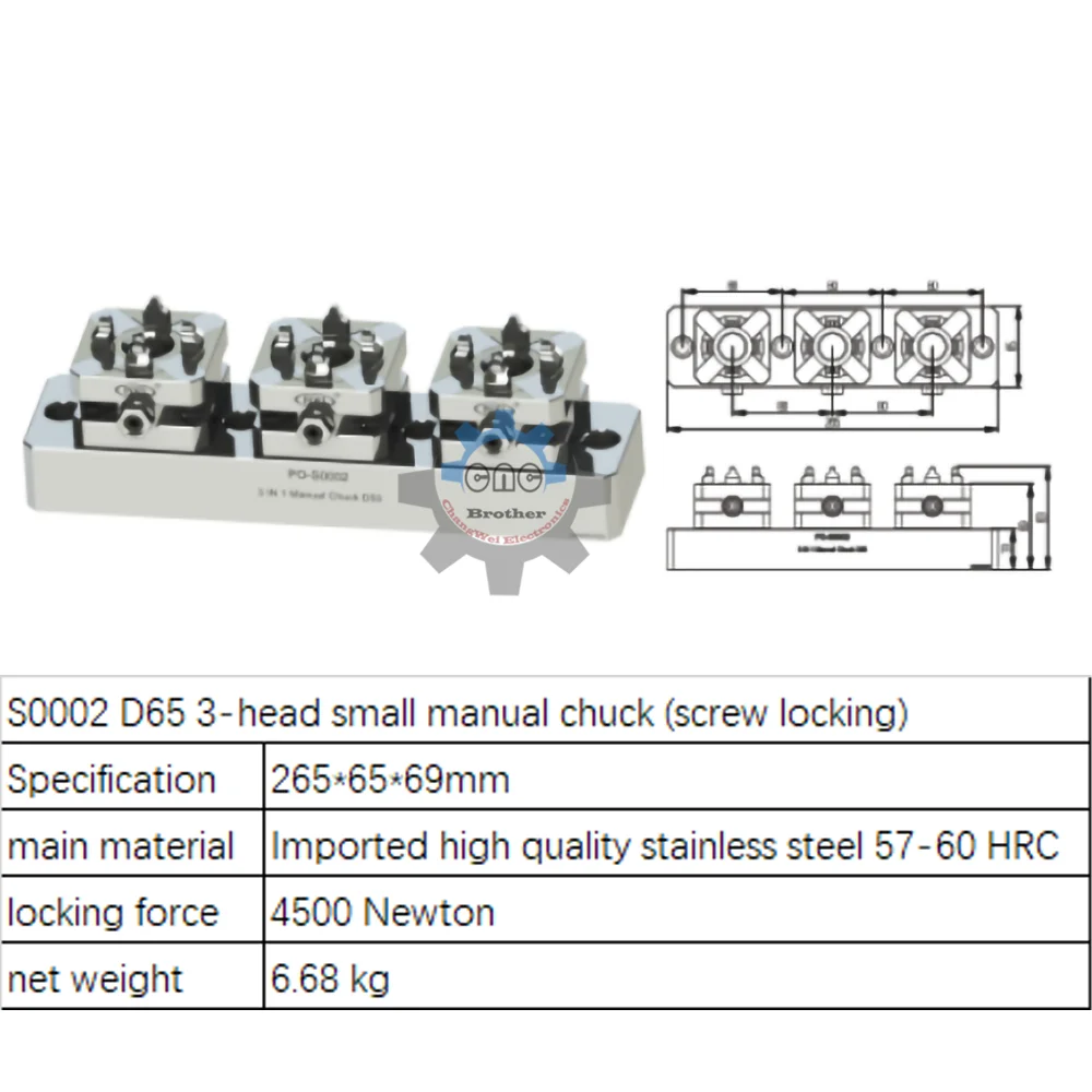 

Precision CNC Carving Chuck apply to ER/3R Interface for EDM Spark Machine Electrode Clamping D56mm 3head Square Manual Chuck