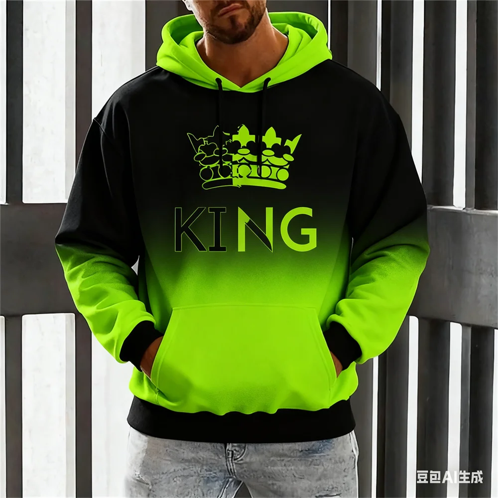 

Funny Crown Pattern Men's Hoodies Fashion Gradient Letter Print Loose Sweatshirts Hip Hop Trend y2k Clothes Fall Casual Pullover