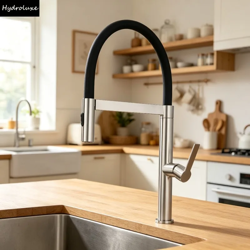 

Kitchen sink faucet single hole single handle mixer tap, pull-down sprayer360° rotatable hot and cold water tap for home kitchen