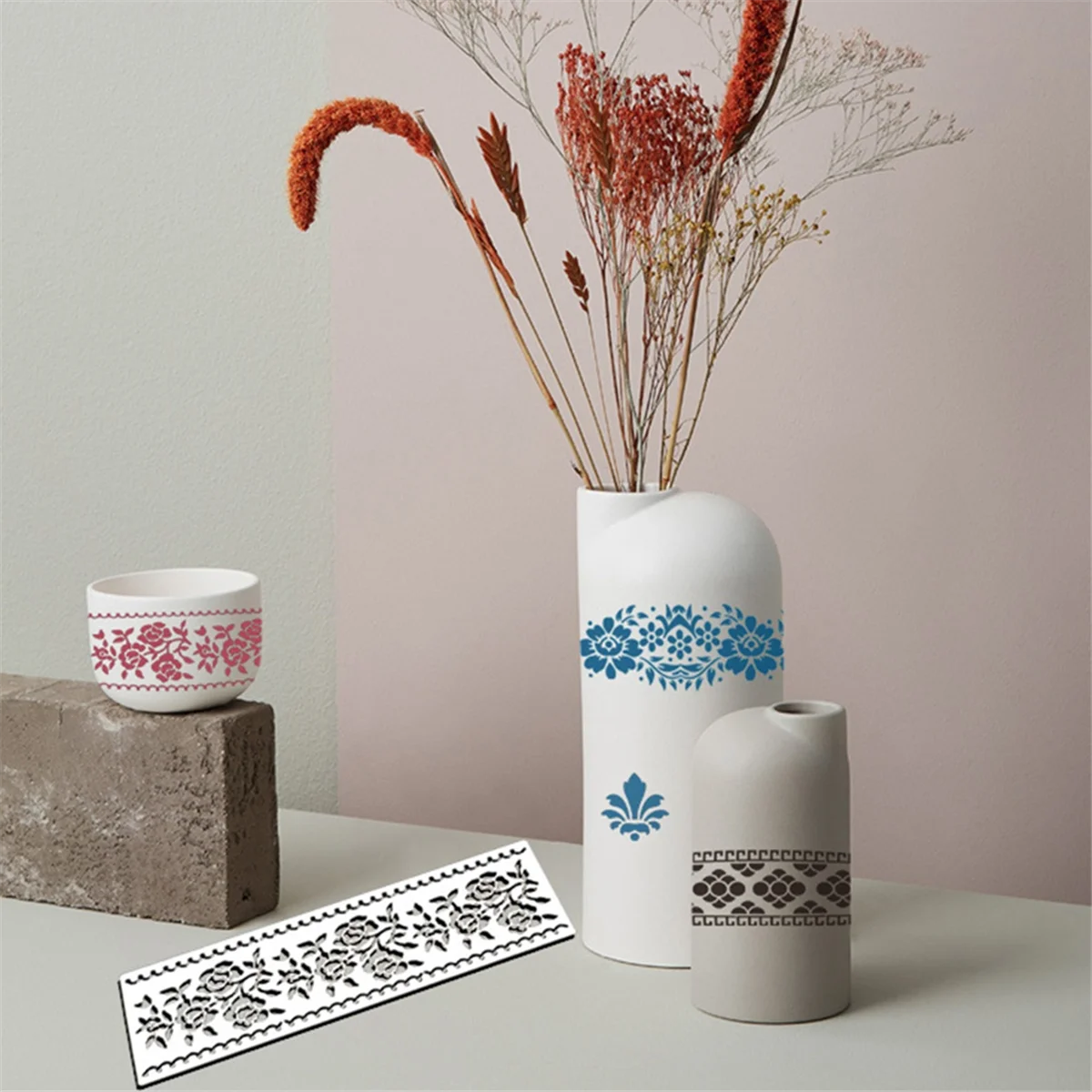 12Pcs Flower Border Stencils Mandala Stencils Reusable Cut Painting Templates for DIY Craft Stencils, 12 x 3.9 Inch