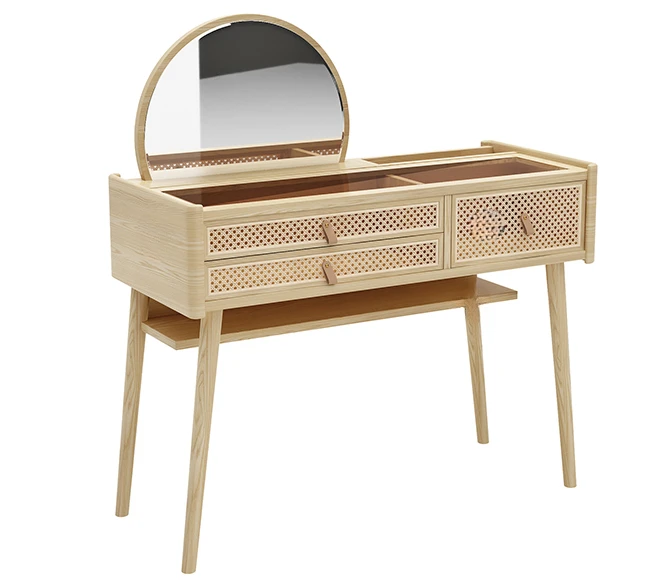 Nordic Rattan Dressing Table Integrated Solid Wood Bedroom Simple Modern Small Apartment Makeup Table