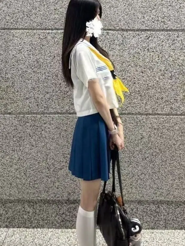 Japanese Style College Preppy Sailor Suit Uniform Short Sleeve Women's Top Skirt Set Navy Collar Pleated Skirt Breathable view 2