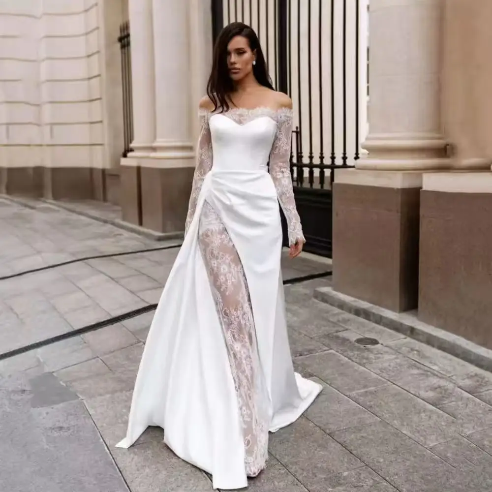 Sweetheart elegante pizzo maniche lunghe dolce raso sirena abiti da sposa Sweep Train 2026 Vestido De Noival personalizzato