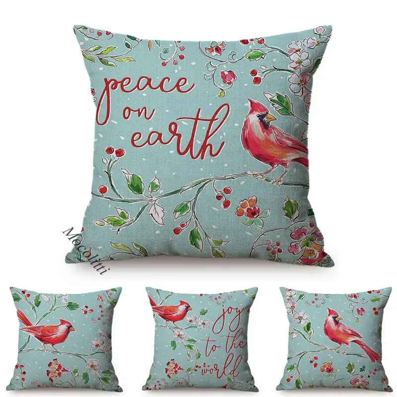 Blue Water Color Painting Bird Pattern Cushion Cover Cotton Linen Square Sofa Decoration Throw Pillow Case cojines