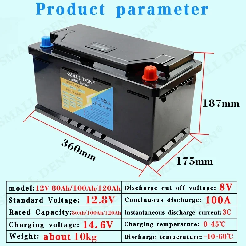 12V 60Ah 80Ah 100Ah 120Ah LiFePO4 Battery For Automatic lighter car starter E-boat Solar 12.8V Portable power supply+10A charger