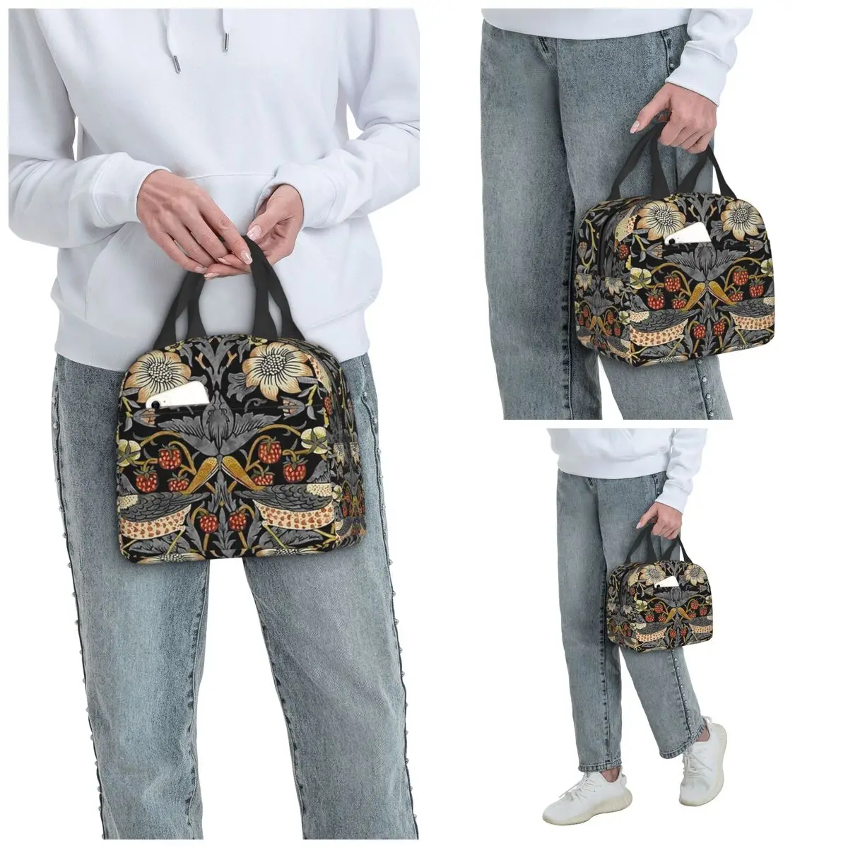 William Morris Strawberry Thief Insulated Lunch Bag for Women Office Cooler Thermal Food Box Tote Leakproof Lunch BoxesContainer