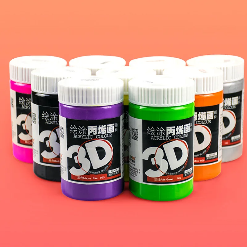 3D Acrylic Paint 500ml Large Capacity Outdoor Hand-painted Textile Exterior Wall Painting Art DIY 20 Colors Acrylic Pigment