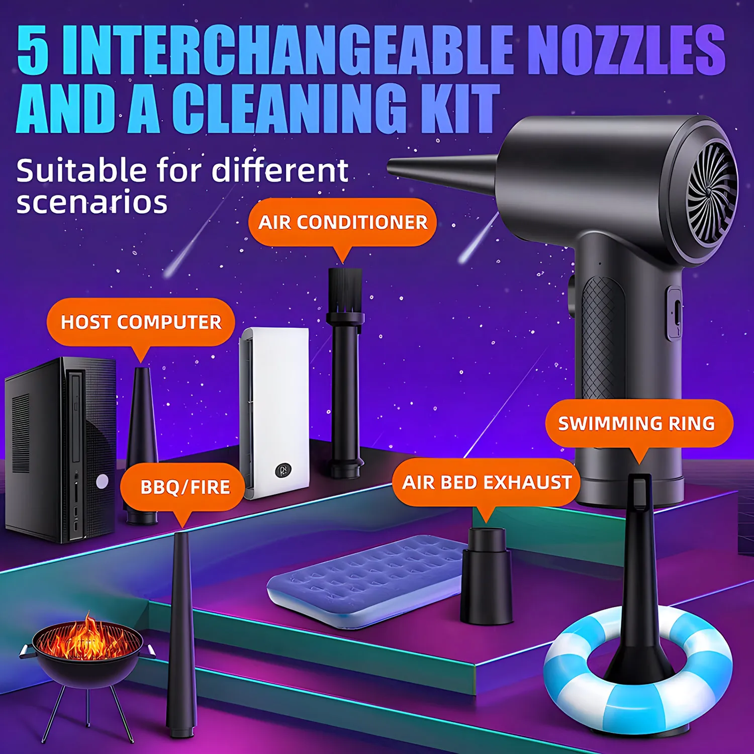 Spolverino portatile per la pulizia del computer Soffiatore ad aria compressa senza fili da 51000 giri/min con luce a LED per la pulizia della tastiera dei computer PC