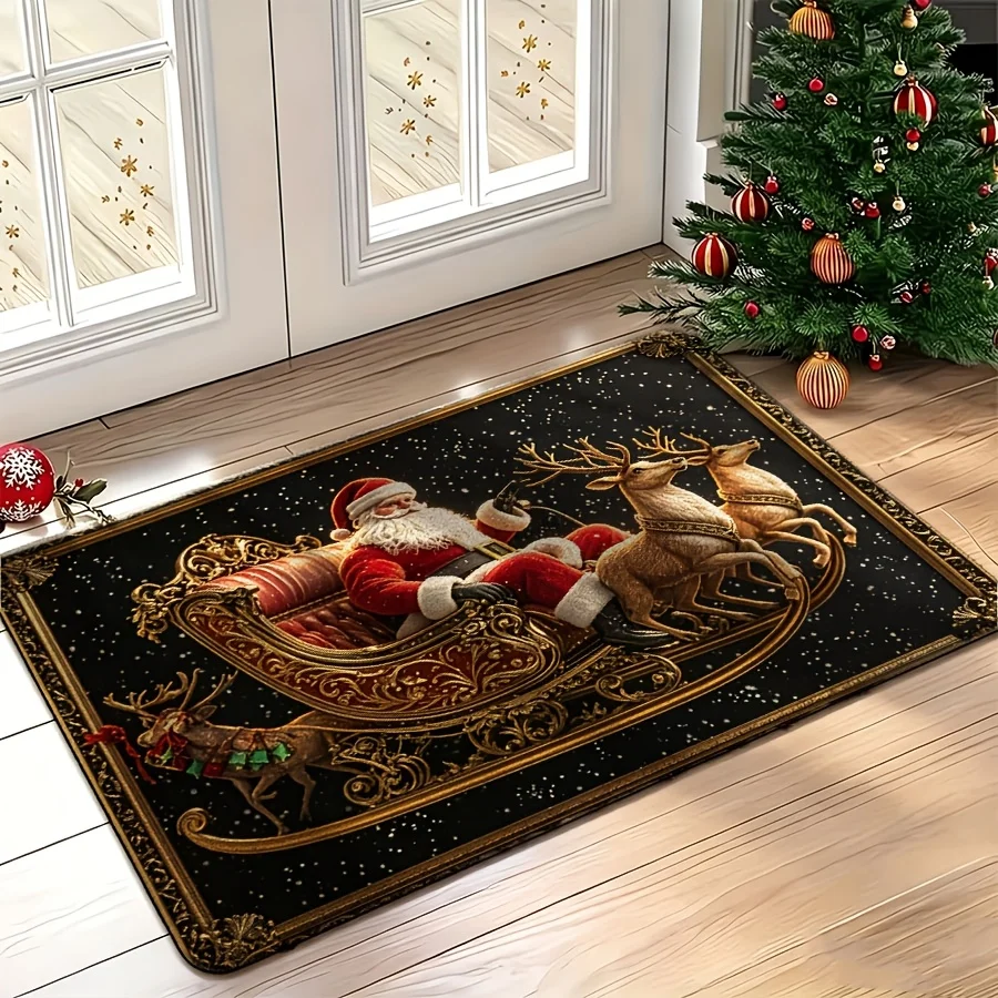 Vintage Santa Reindeer Merry Christmas Rug garage entry backyard garden villa porch household decorative floor door mat rug