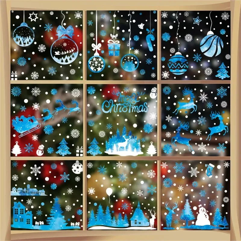 Cartoon Christmas Window Decals Santa Claus Xmas Tree Stickers Merry Christmas New Year Decor Home Glass Holiday Party Ornaments