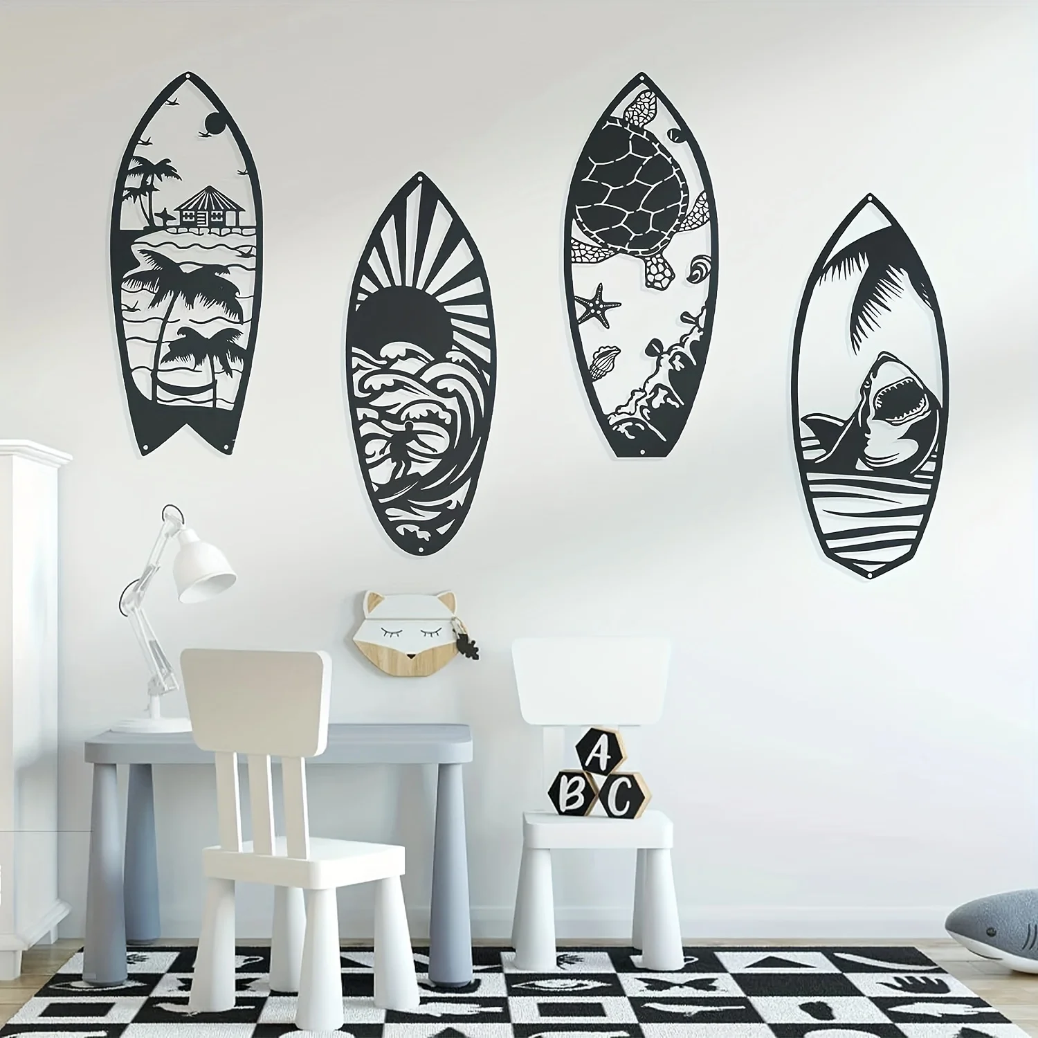 Crafts 4pcs/set Surfboard Wall Carving Metal Crafts Ornaments Home Decoration Marine Murals Metal Art Wall Decor Wall Sticker