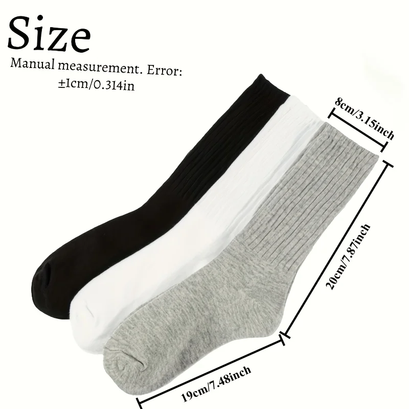 3 pairs of random color women's pile socks solid color black white gray comfortable breathable women's socks