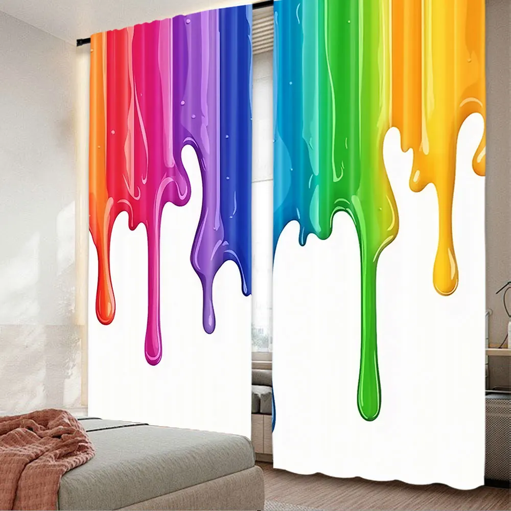

2Pcs Color Paint Drip Curtains Rainbow Curtains Suitable For Bedroom Bathroom Living Room Dining Room Study Room Office A