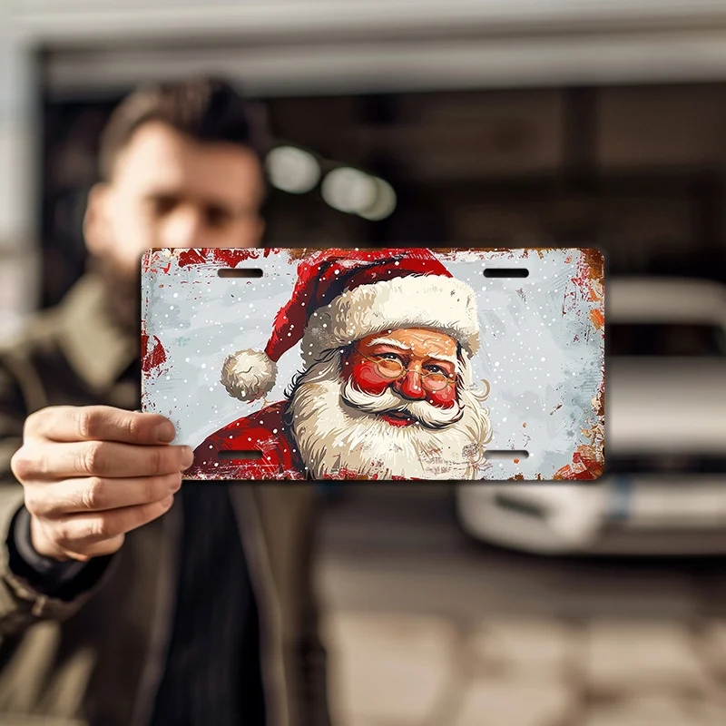 Weihnachtsstil Santa Claus Metallnummernschild Garage  Haus Wanddekoration - 1 Stück 15,24 x 30,48 cm Aluminium Nummernschild, n