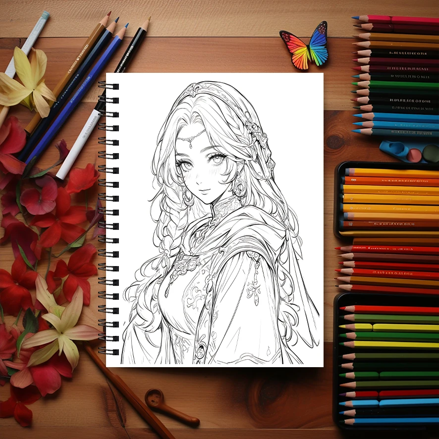 Anime Divas Adult Coloring Book - 8.3x 11.2 Inch 22 Page Coloring Book - Helps Reduce Stress and Ease Emotions