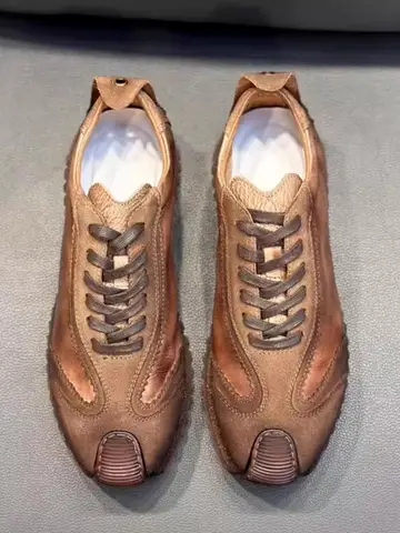 Vintage Herr Äkta Läder Utomhus Löparskor Snörning Lågskurna Skateboard Sneakers Atlet Träning Jogging Sportskor 10 best sales vintage Havana-sneakers - №4