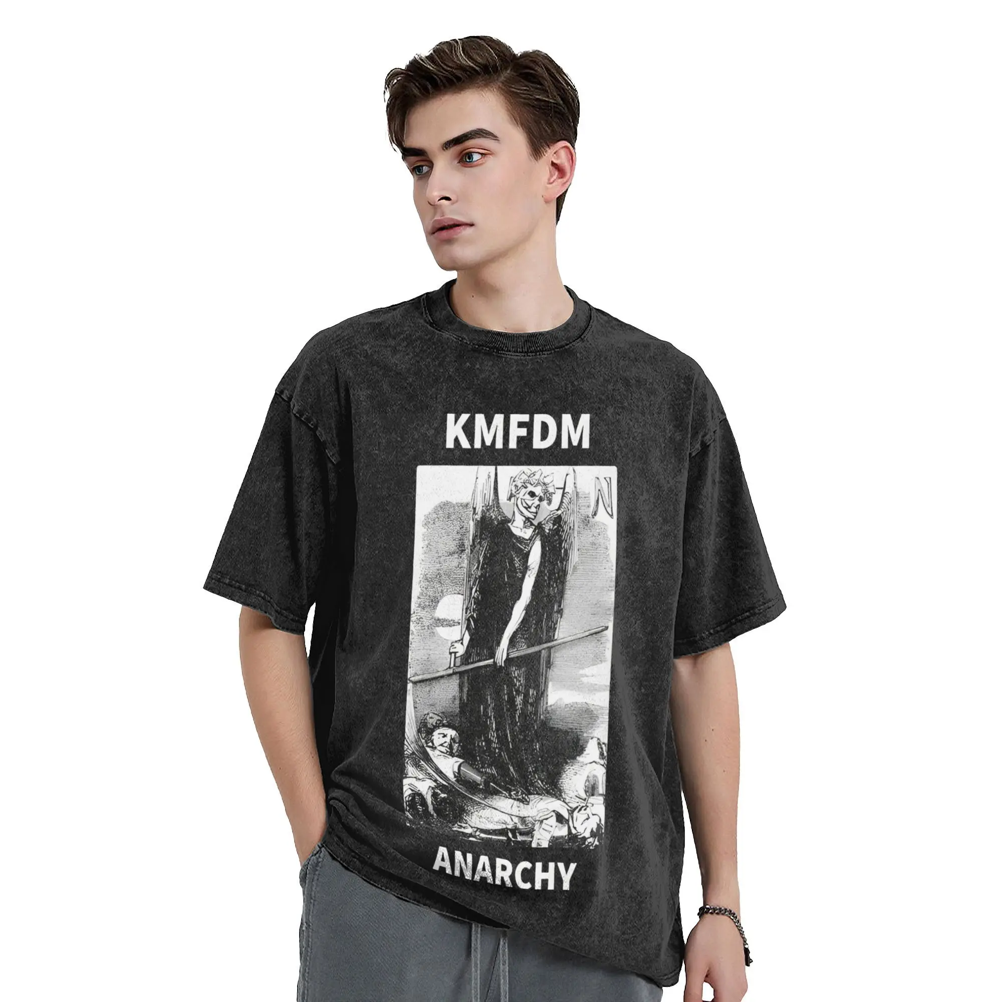 Harajuku Washed Shirt KMFDM rock band  Apparel Fashion T-Shirts High Street  Streetwear Cotton Graphic Tees