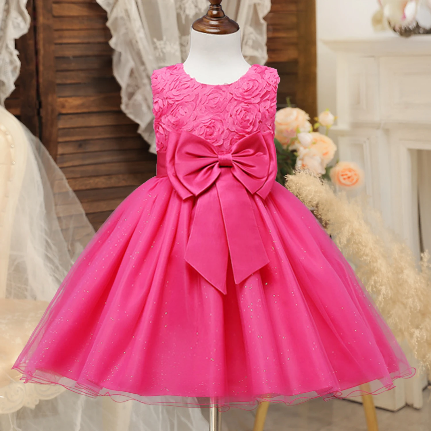 Toddler Baby Sequin Princess Dress for 1-5Yrs Kid Themmed Party Gowm 2024 New Barbi Pink Dresses for Summer Elegant Girl Dresses