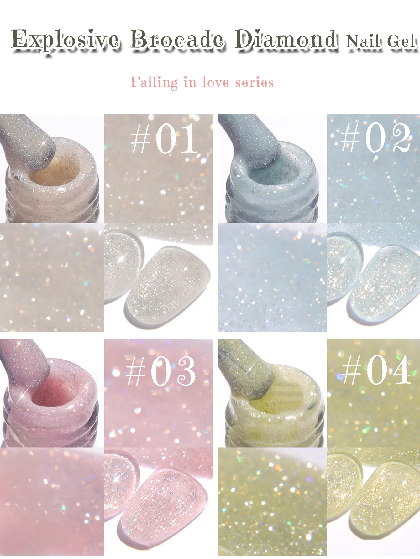 ZH 1-4Pcs 12ML Pink Blue White Green Color Series Ladybug Glitter Gel Nail Polish, Popular Yun Brocade Diamond Gel Polish