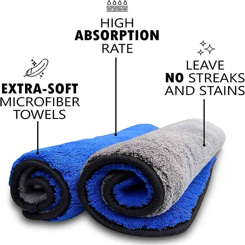 Professional Microfiber Towels for Cars Wash Drying 800 GSM Thick Plush Cleaning Cloth Auto Detailing Absorbent Car Drying Towel