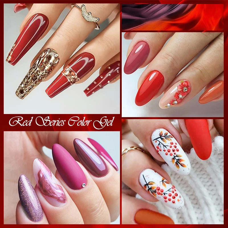 Mtssii 6 قطعة/المجموعة الأحمر هلام مسمار مجموعة طلاء الأظافر بريق الترتر شبه دائم قاعدة ماتي معطف فوقي نقع قبالة LED UV مسمار الفن هلام الورنيش