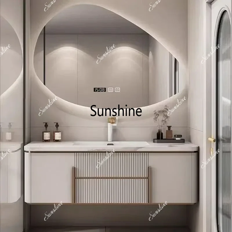 Modern Bathroom Cabinets with Seamless Ceramic Integrated Washbasin Minimalist Sink Cabinet Vanity Furniture for Bathroom