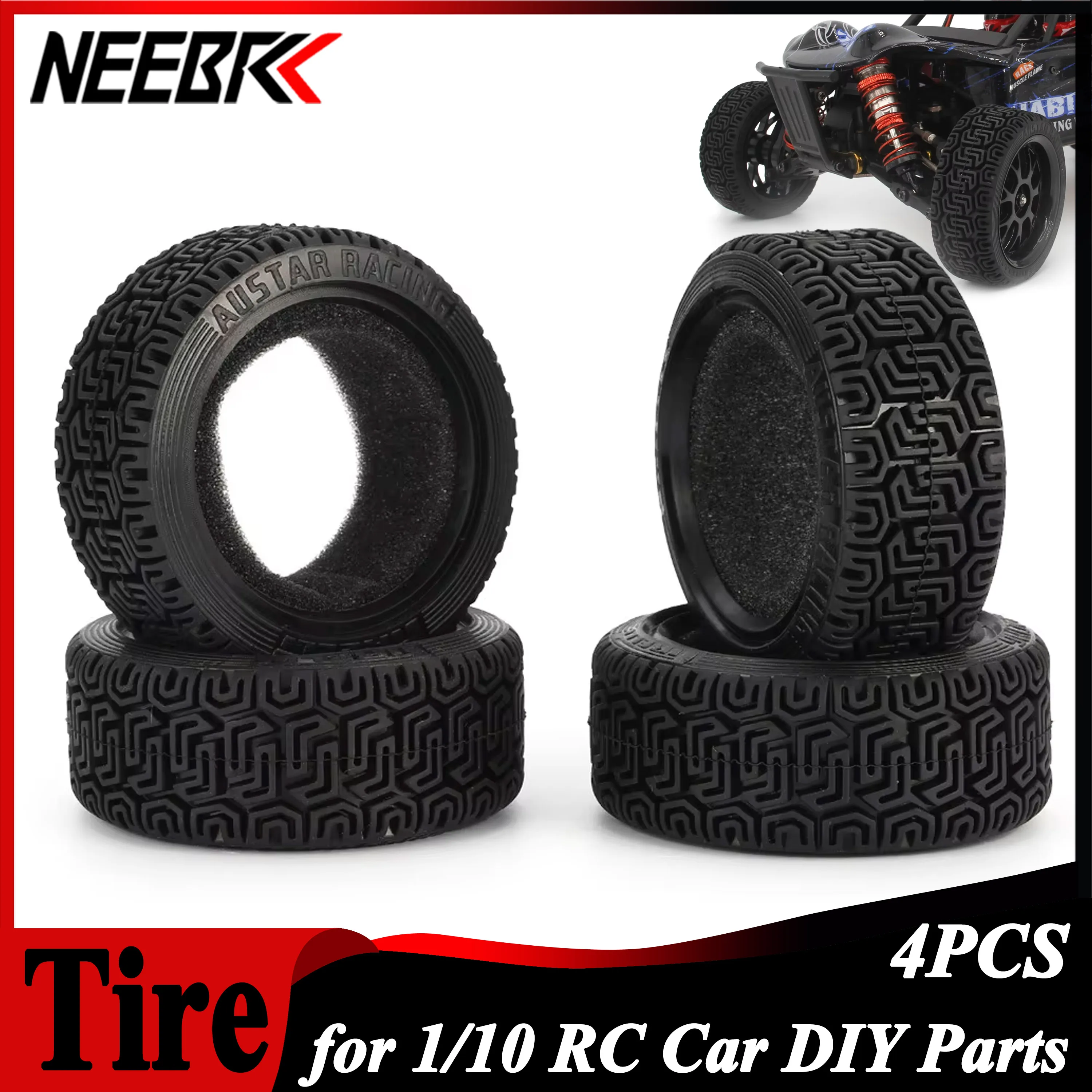 4PCS NEEBRC 1/10 RC Medium Grain Drift On-road Car Tyre Rubber Tension Tyre Tire 48mm for Wheels Traxxas Tamiya HPI Kyosho HSP