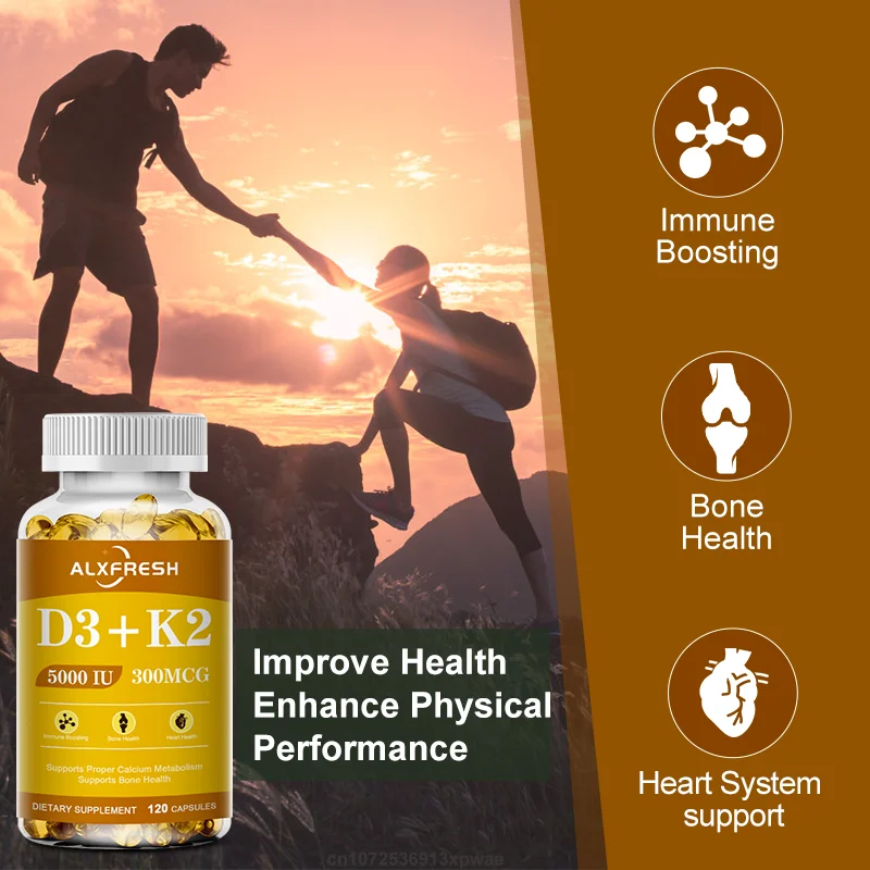 Alxfresh Vitamin D3+K2 Capsules for Immune, Joints, Muscles and Bones Support with Variety of Vitamins and Minerals Supplement