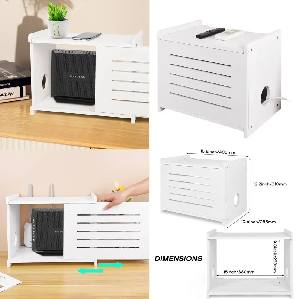 

Solid Wood Router & Projector Shelf with Cable Management and Storage for Organized Setup