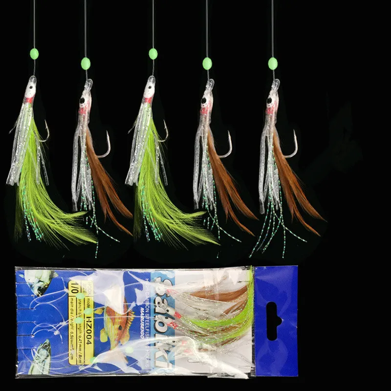 الصيد سلسلة هوك ريش الدجاج Maruseigo السنانير الأخطبوط توهج الأسود حبة 1/0 # #2